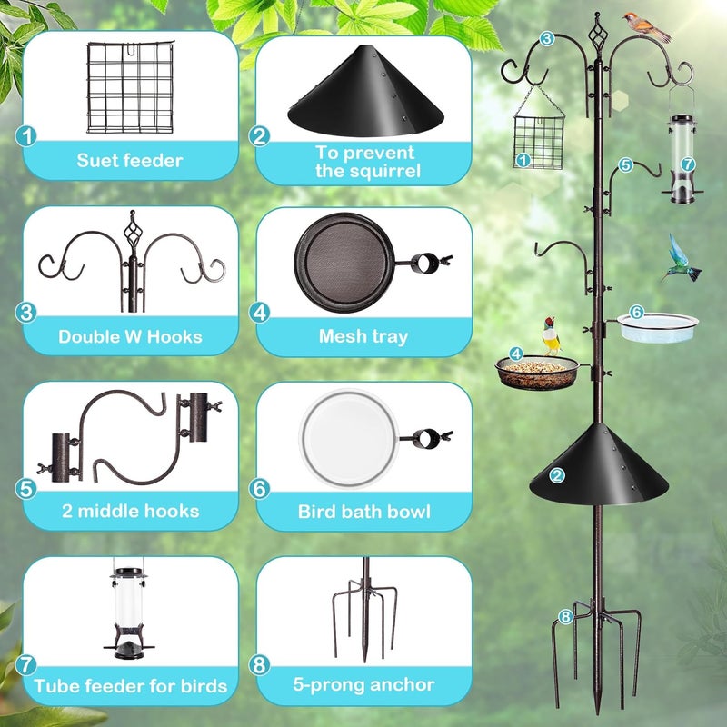 YINGYM Bird Feeding Station Kit, 87 Inches Bird Feeder Pole, Premium Feeder Hanging Kit with Metal Suet, Water Bowl, Mesh Tray and Squirrel Baffle - Image 3